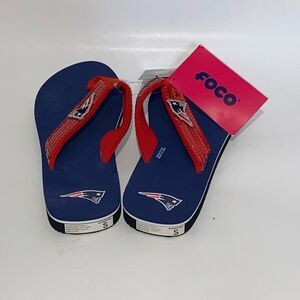Foco Women's Blue New England Patriots NFL Sequin Flip Flops Sandals Small NWT